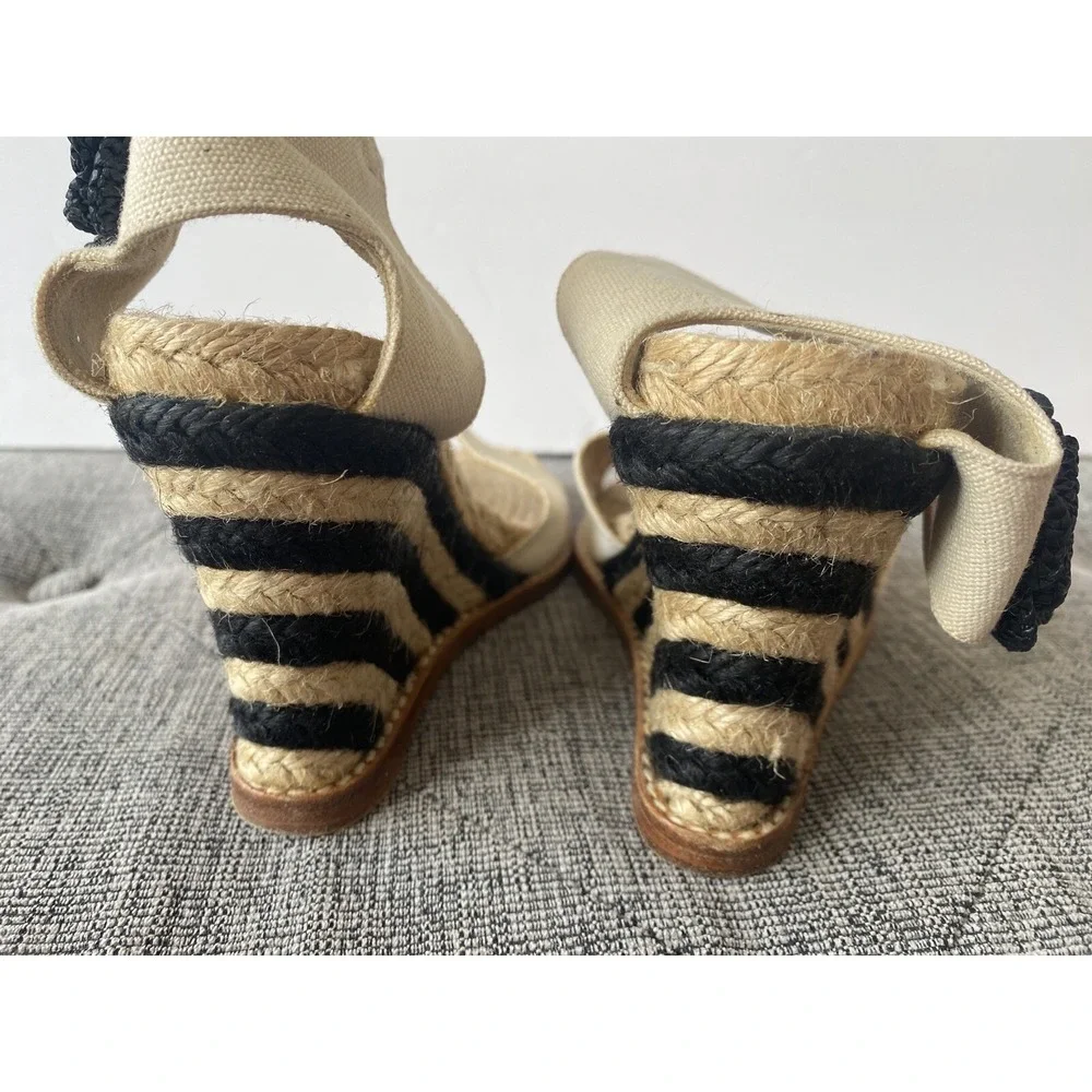 Vintage Kate Spade Ankle Wrap Espedrille Granada Wedges Size 6 Black Canvas